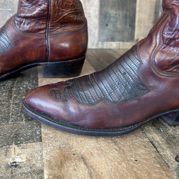 Lucchese San Antonio Vintage Teju Lizard Inlay Western Cowboy Boots Mens 10.5 D - Picture 9 of 12